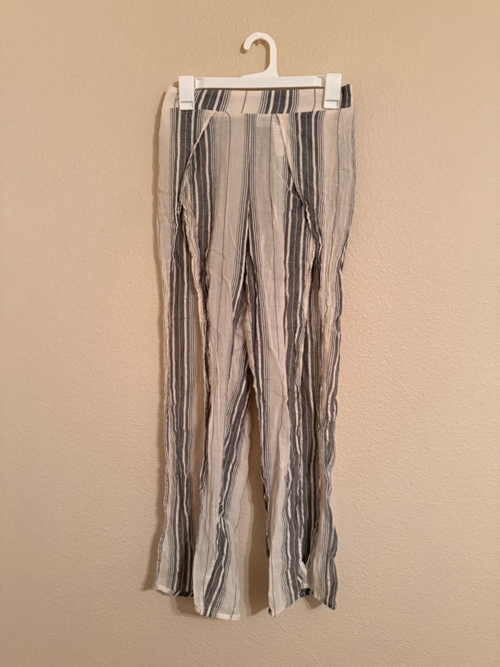 Urban Outfitters Cream and Gray Striped Cotton Pants